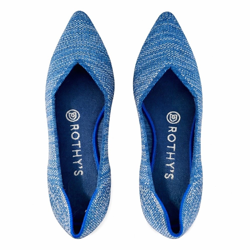 Rothy's Blue Pointed Toe Knit Flats